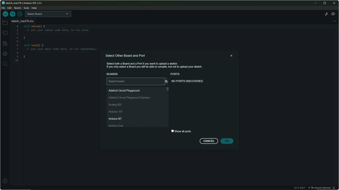 Cloud sketch sharing panel with remote sync options in Arduino IDE